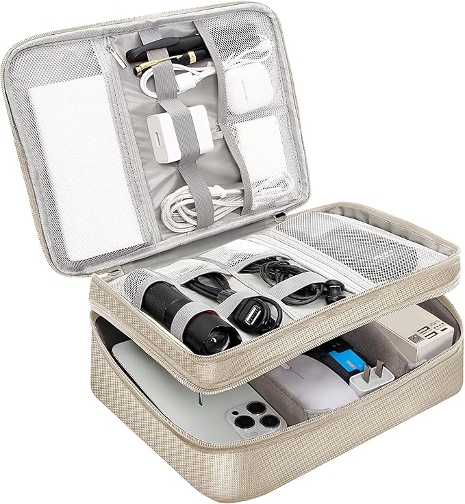 Electronics Travel Organizer, Double Layer Cable Organizer Bag Waterproof Electronics Accessories Storage Bag for Charger, Phone, Power Bank, Hard Drive, Cord, Tablet