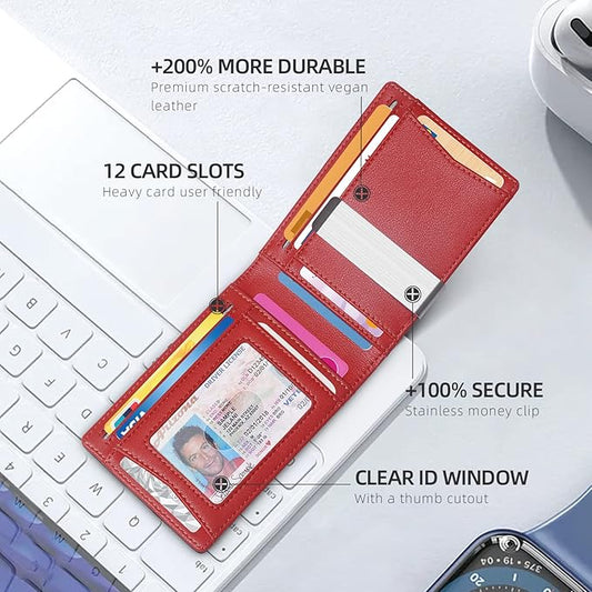 Zitahli Wallet for Men - with Money Clip Slim Leather Slots Credit Card Holder RFID Blocking Bifold Minimalist Wallets with Gift Box