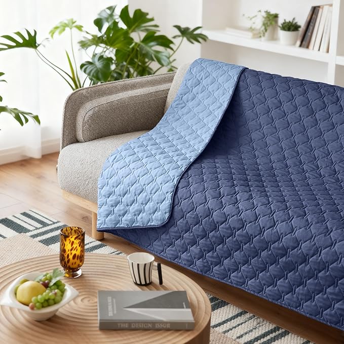 gogobunny 100% Double Sided Waterproof Dog Blanket Soft Pet Bed Cover Reversible Protect Furniture Couch Sofa Car for Puppy Large Dog Cat (Dark Navy/Light Navy, 52x82 Inch (Pack of 1))