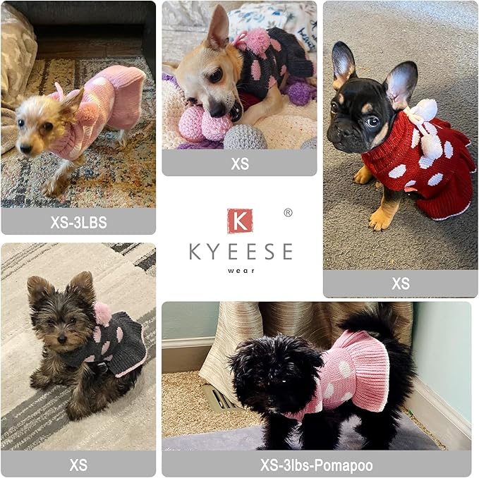 KYEESE Valentines Dog Sweater Dress, Warm Dog Sweaters for Small Dogs Girl Cats Dogs Clothes, Pullover Cozy Knit Pet Apparel with Leash Hole, Pink Dot, XS