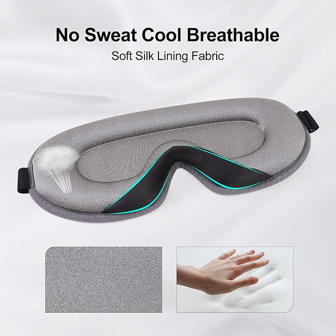 Eye Mask for Sleeping, 3D Contoured Cup Sleep Mask for Men Women, Soft Breathable Blackout Blindfold, Travel Eye Cover, Night Sleeping Mask with Adjustable Buckle for Side Sleeper (Grey, 1 Pack)
