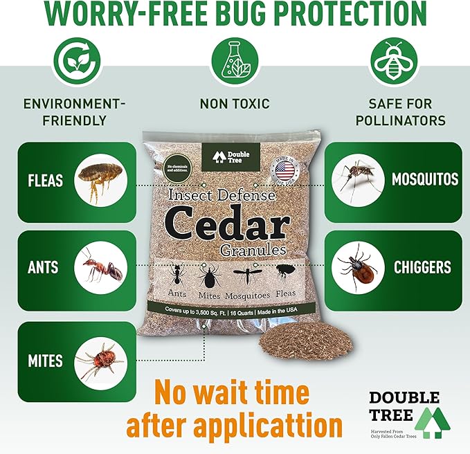 Double Tree Home and Garden Cedar Granules | Repels Fleas, Ticks, Ants, and Mosquitos | Rich Cedar Scent | Non Toxic | Pet Safe | 1 Bag (16 Quarts)