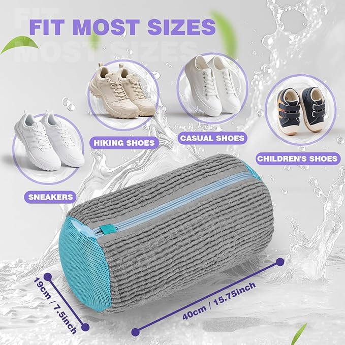 2Pcs Shoe Washing Machine Bag,Deep Clean Reusable Shoe Cleaning Bags,Laundry Shoe Bag for Washer and Dryer Includes 2 Storage Dust Bags for Shoes,Gym,Tennis,Sports 2 Sneaker Washing Machine Bag Grey
