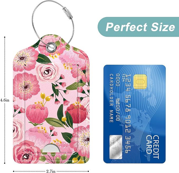 Rimilak 3 Pcs PU Leather Luggage Tags for Suitcase, Travel Cruise Luggage Tag with Privacy Flap, Name ID Label and Metal Loop for Women Men Baggage Handbag School Bag Backpack, Colorful Flower