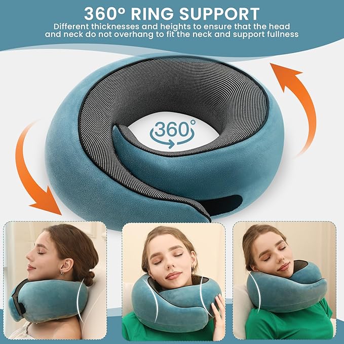 Neck Pillow, Travel Pillow uses Memory Foam to Support Neck Comfort, Ideal Companion for Airplane and car Travel, Compact, Convenient, and Versatile Airplane Sleep Pillow(Light Blue)