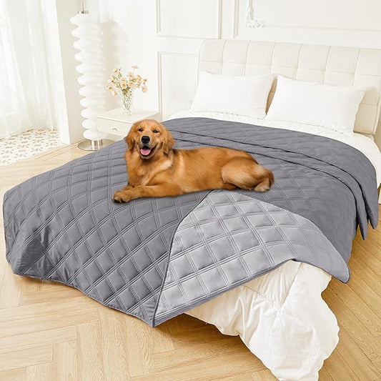 Smiry Waterproof Dog Bed Cover Blanket 82x120, Soft Reversible Pet Blanket, Washable Leakproof Cats Dogs Couch Cover for Sofa, Couch, Furniture, Lattice, Grey/Light Grey