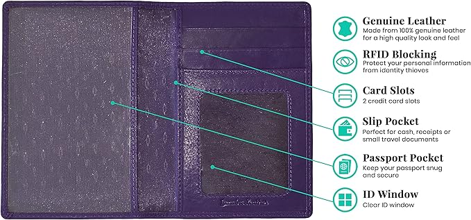 Personalized Monogrammed Dark Purple Leather RFID Passport Wallet and Luggage Tag