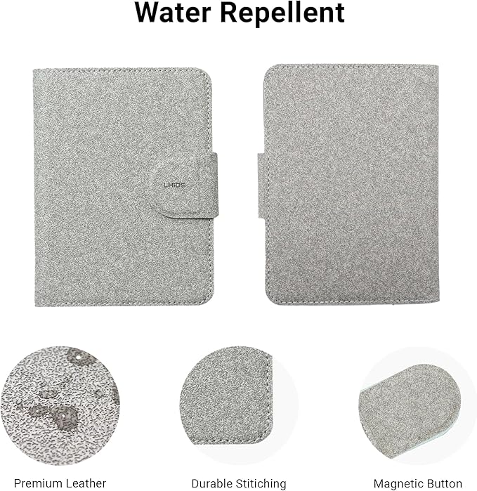 LHiDS Leatherette Passport Holder with RFID Protection, Premium PU Leather, Snap Button Closure, Travel Passport Wallet Cover for Passport, Boarding Passes, Business Cards, Cash (Grey)