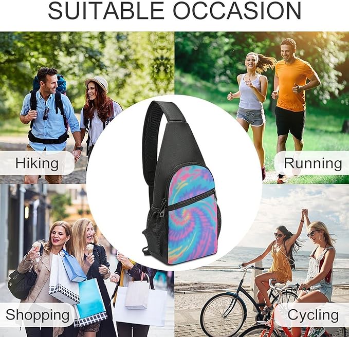 SWEET TANG Casual Sling Backpack for Men Chest Shoulder Crossbody Backpack, Unbalance Gym Funny Sack, Spiral Tie Dye Travel Bag Outdoor Hiking Daypack