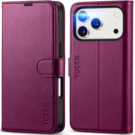 TUCCH Wallet Case for iPhone 17 Pro (6.3") 2025, RFID Blocking 4 Card Holders | Kickstand | Shockproof TPU Shell | PU Leather | Magnetic Closure | Protective Flip Folio Cover | Plum Purple