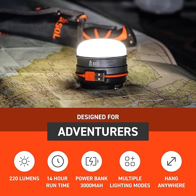 S.O.L. Venture 3000 Rechargeable LED Camping Light with Power Bank