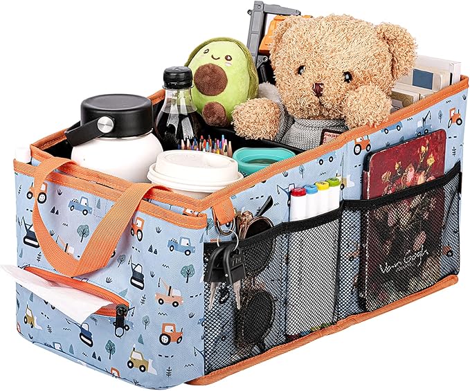 HEYSKAY Car Seat Organizer-Passenger Seat Organizer, Collapsible Small Car Seat Organizer for Console Front/Back, Car Seat Caddy Organizer with 4pc Drink Holders Automotive Backseat Organizer for Kids