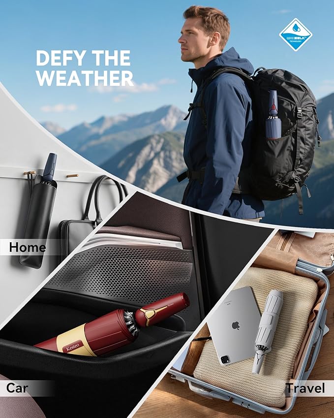 Windproof Travel Umbrella for Rain, Withstand 85MPH Winds, 54 Inch Automatic Reverse Fold Umbrellas Easy Auto Open Close, Portable Compact Umbrella Includes Cover Bag, Perfect for Travel, Car, Commute, Women Men, Backpack