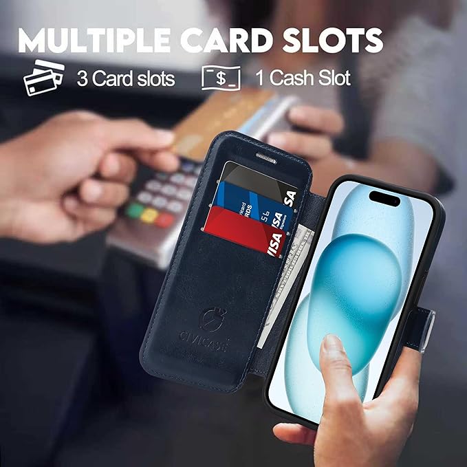 CIVICASE for iPhone 13 Pro Wallet Case with Stand,PU Leather Flip Credit Card Holder Slots (RFID Blocking),Compatible with Magsafe Magnetic Holder Phone Cover Women Men,Blue