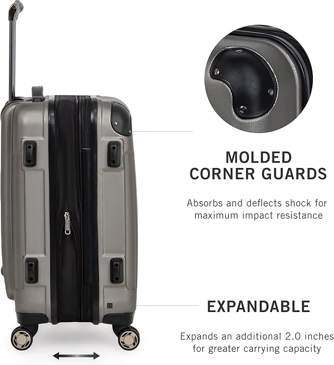 Kenneth Cole REACTION Renegade Luggage Expandable 8-Wheel Spinner Lightweight Hardside Suitcase, Silver, 28-Inch Checked