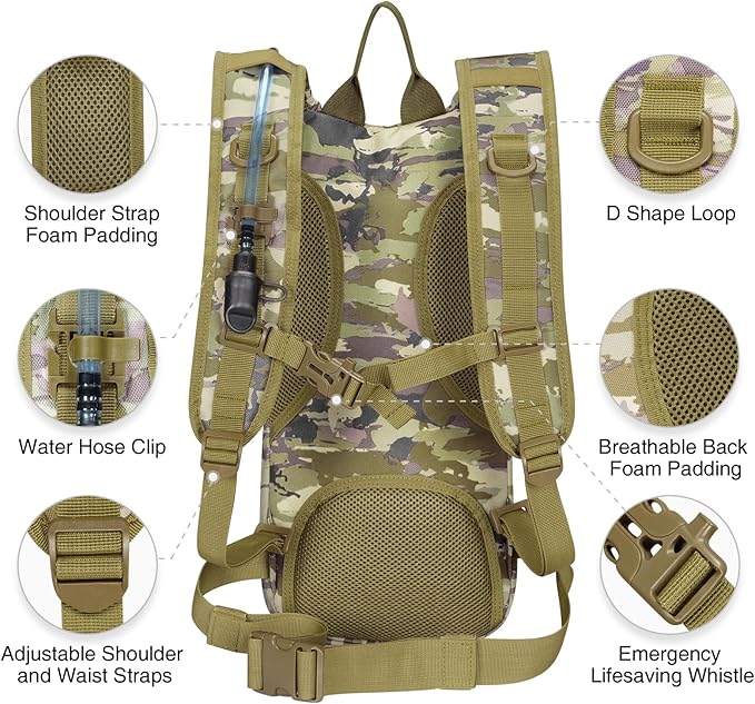 NOOLA Hydration Backpack with 3L TPU Water Bladder, Tactical Molle Water Backpack for Men Women, Hydration Pack for Hiking, Biking, Running and Climbing
