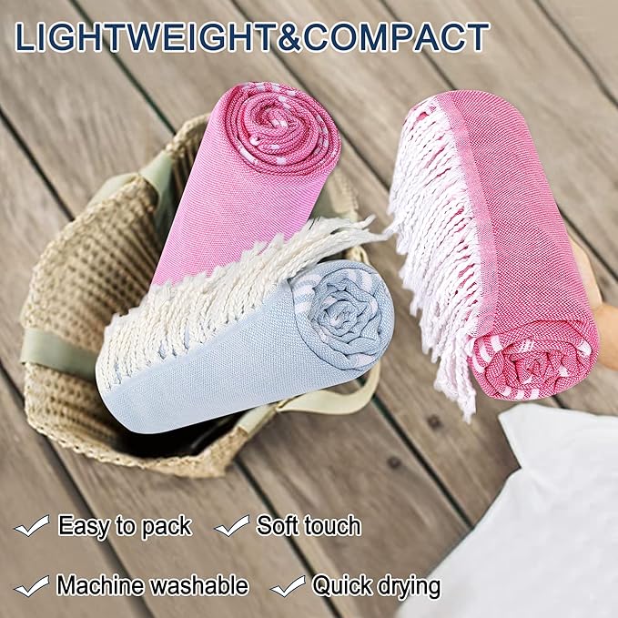 Beach Towel 2 Pack, Sand Free Oversized 39 x 72, Turkish Quick Dry Towel, Lightweight Pool Travel Towel, Cool Beach Essentials Super Absorbent