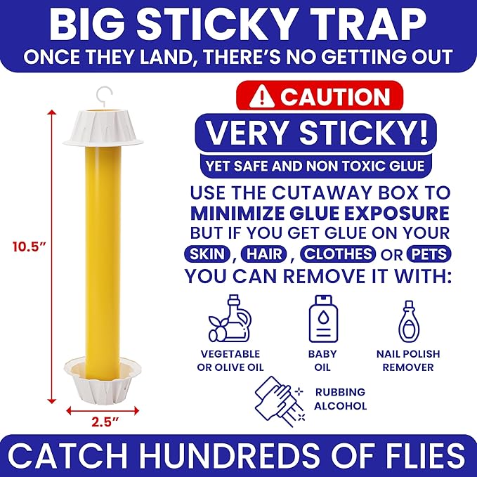 Fly Stick Sticky Fly Traps for Indoors Outdoor 4pk. Non-Toxic Super Sticky Hanging Flies Catcher Paper Tape Strips for Home. Catches All Bugs and gnats. Indoor Outdoor House Flying Insect Trap