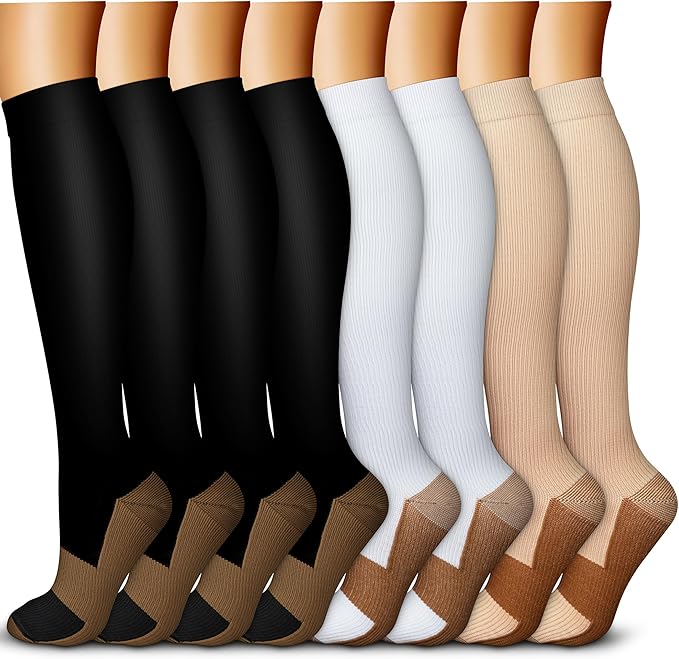 QUXIANG Copper Compression Socks for Women & Men Circulation (8 Pairs) - Best for Running Athletic Cycling - 15-20 mmHg
