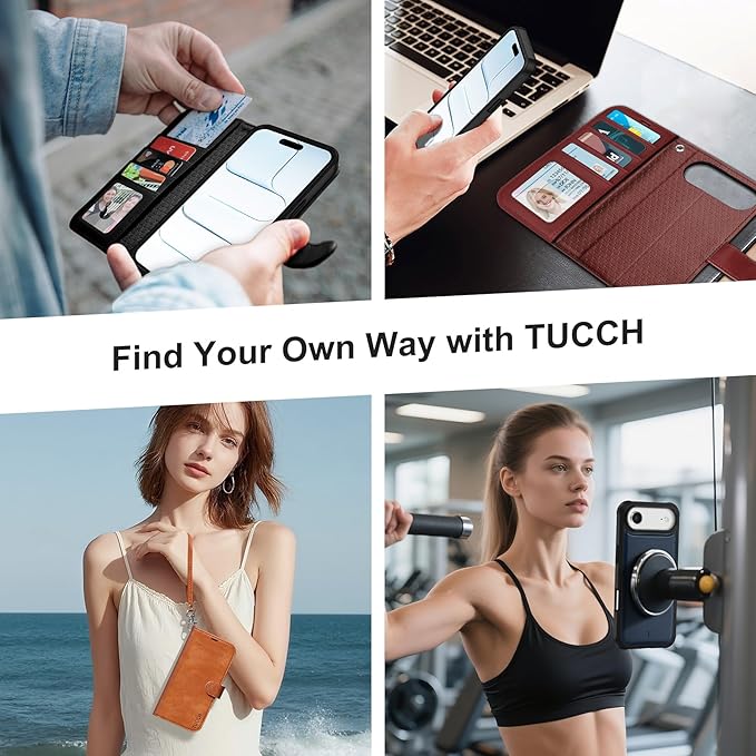 TUCCH 2-in-1 Detachable Wallet Case for iPhone Air (6.5-inch) 2025, RFID Blocking | 4 Card Holders | Wireless Charging | Wrist Strap | Kickstand | Magnetic | PU Leather Protective Cover | Dark Blue