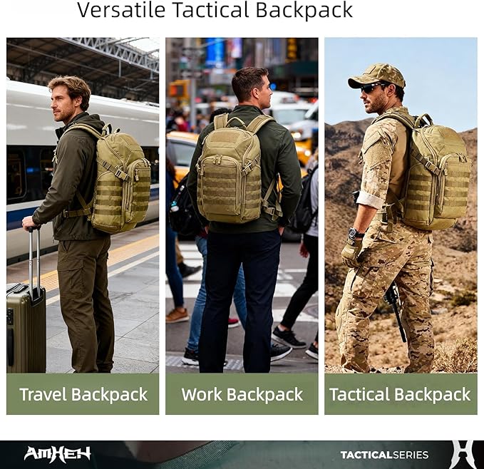 32L Military Tactical Backpack - Rugged Molle Assault Pack Fits 17 Inch Laptop for Survival Hiking Outdoor Travel Work (Tan)