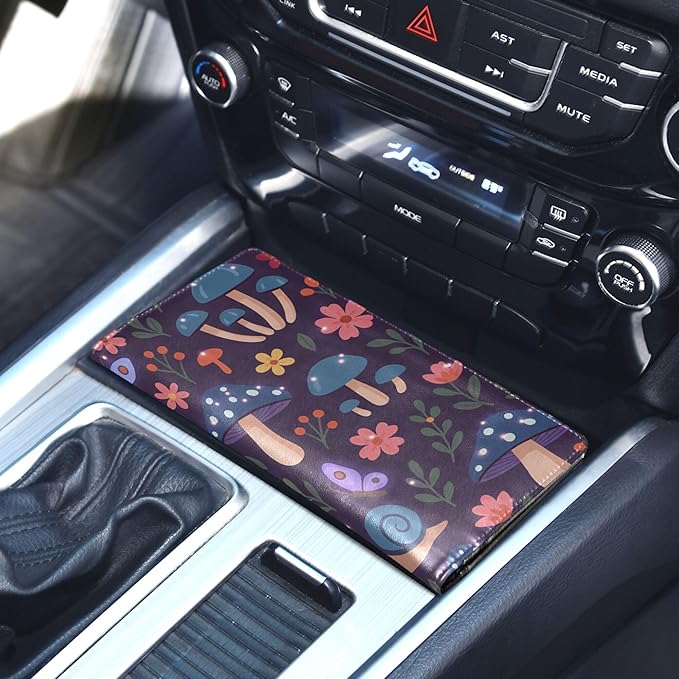 linqin Car Registration and Insurance Card Holder, Mushroom Snails Flowers Glove Box Organizer Card Document Wallet