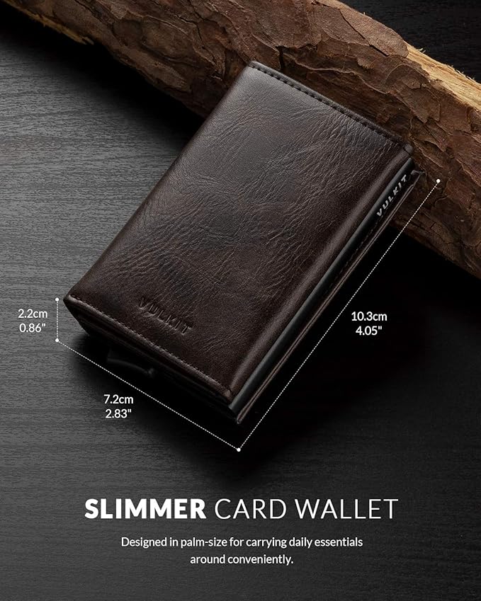 VULKIT Pop up Wallet Minimalist Cash Wallets RFID Blocking Leather Smart Credit Card Holder with Magnetic Closure for Men