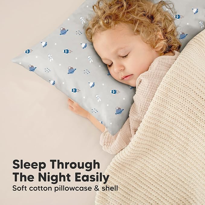 Toddler Pillow with Pillowcase - 13x18 My Little Dreamy Kids Travel Bed Pillows for Sleeping, Organic Cotton Small Pillowcase, Soft & Breathable, Machine Washable, Toddlers 2-5 years old (Cosmo)
