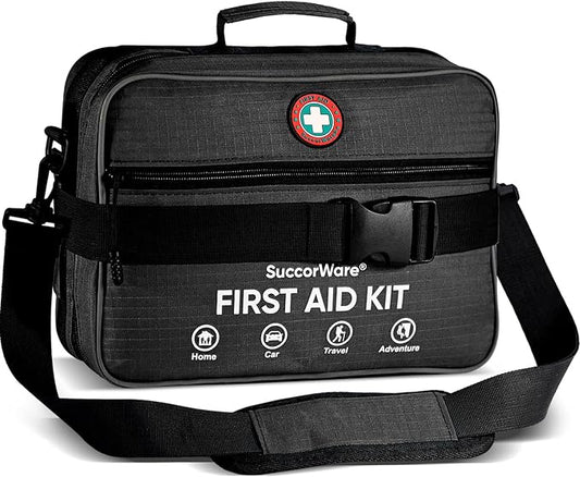 Professional 435 Pieces Large First Aid Kit - Includes Compressed Gauze - Compartments Emergency Medical Kit for Home, Camping, Backpacking, Travel, Boat, Car,Outdoors (Black)