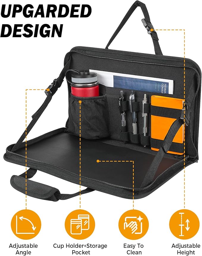 JOYTUTUS Steering Wheel Tray, Back Seat Headrest Tray for Eating Food and Drink, Work Table for Writing and Steering Wheel Laptop Desk, Car Organizer for Commuters, Travel, Family (16.1'' x 10'')