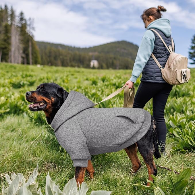 Dog Sweaters,Dog Hoodie,Cozy Fleece Interior Sweatshirt with Hood & Pocket,Leash Hole,Pet Clothes Sweater for Small,Medium,and Large Dogs,Grey&2XL