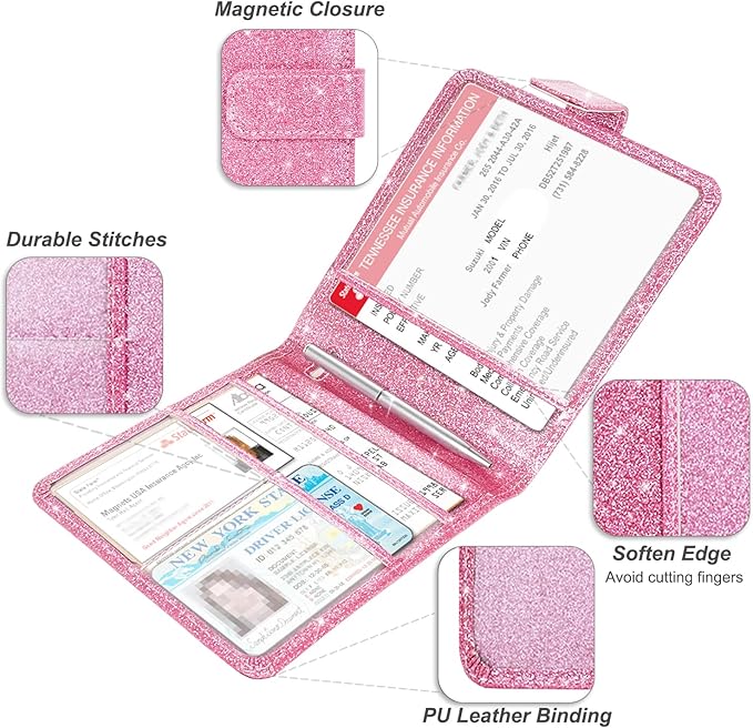 Car Registration and Insurance Holder, Vehicle Glove Box Car Organizer with Magnetic Closure, Auto Truck Comparment Accessories Case for Cards, Essential Document and Driver License