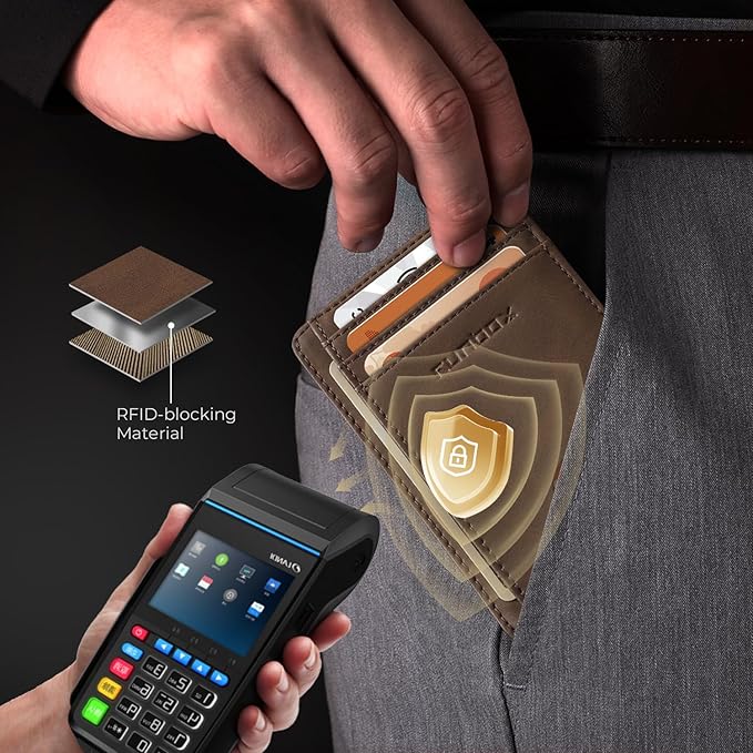 RUNBOX Slim ID Cases Minimalist Front Pocket RFID Blocking Leather Wallets for Men and Women Card Holder Wallets Gifts for men