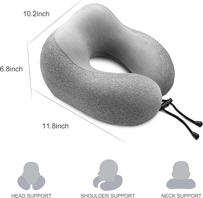 Travel Pillow - Memory Foam Cervical Neck Pillow for Adults, Kids, Children, Convenient & Portable U Shaped Pillows, Airplane Pillow for Home, Office, Camping, Travelling, Sleeping (Gray)