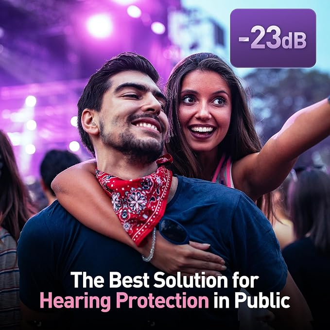 High Fidelity Concert Ear Plugs, Noise Cancelling Silicone Ear Plugs 2 Pairs Great for Concerts Loud Music, Musicians, Motorcycles, Airplanes, Raves, Hearing Protection -23 dB