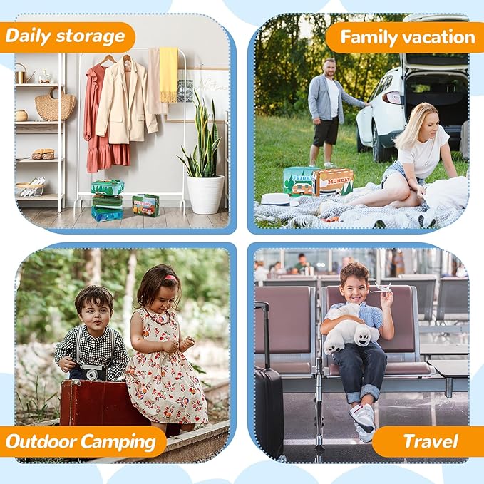 Paterr 7 Pcs Packing Cubes for Travel Kids Days of Week Compression Packing Cubes Colorful Luggage Organizers Suitcase Camp (Car)