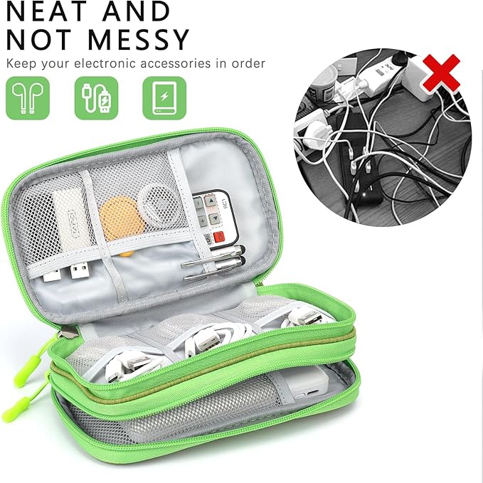 Skycase Electronic Organizer Travel Case - Waterproof Travel Cord Pouches for Organization, Cable Organizer, All-in-One Double Layers Storage Bag for Accessories, Charger, Cable,Light Green