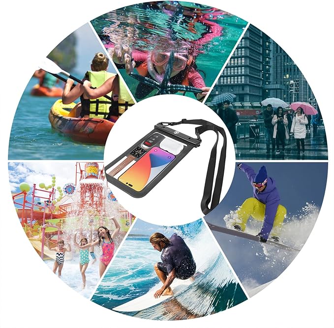 [Up to 10"] Tekcoo Large Capacity Waterproof Phone Case IPX8 [2-Pack] Black Pouch Lanyard Vacation Dry Bag for iPhone 17/16/15/14/13/12 Pro Max/Pro/Air/SE, Galaxy S25/S24 FE/S23/S22/A17/A15/A14/A36