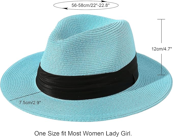 Lanzom Women Wide Brim Straw Panama Roll up Hat Fedora Beach Sun Hat UPF50+
