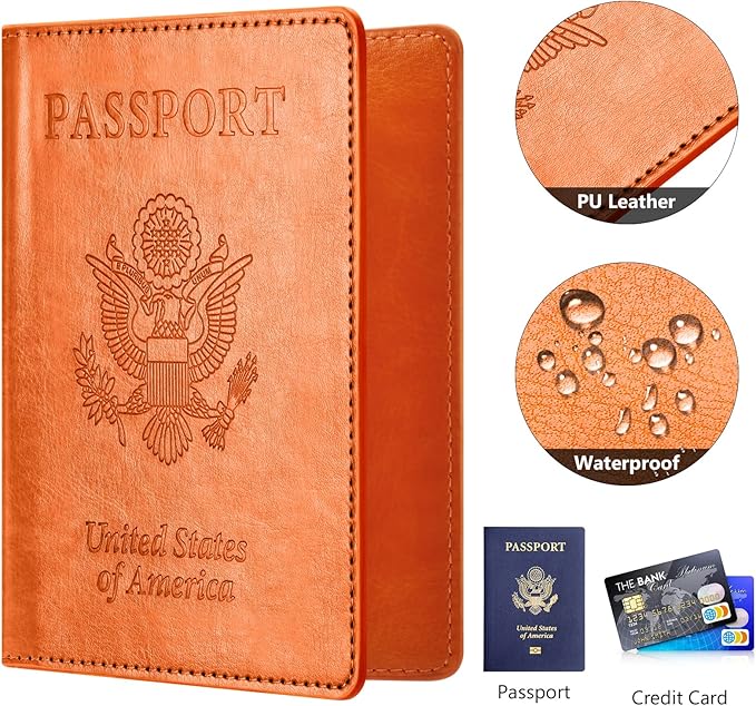 Passport and Vaccine Card Holder Combo, Passport Holder with Vaccine Card Slot, Passport Wallet, Passport Cover, Passport Case, Passport Holder for Women and Men(BA-Orange)