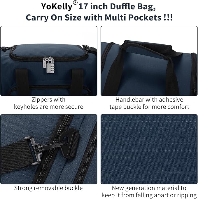 Small Duffel Bag 17 inch Carry On Weekender Bag for Travel Gym Sport (17x10x9 in) - Navy