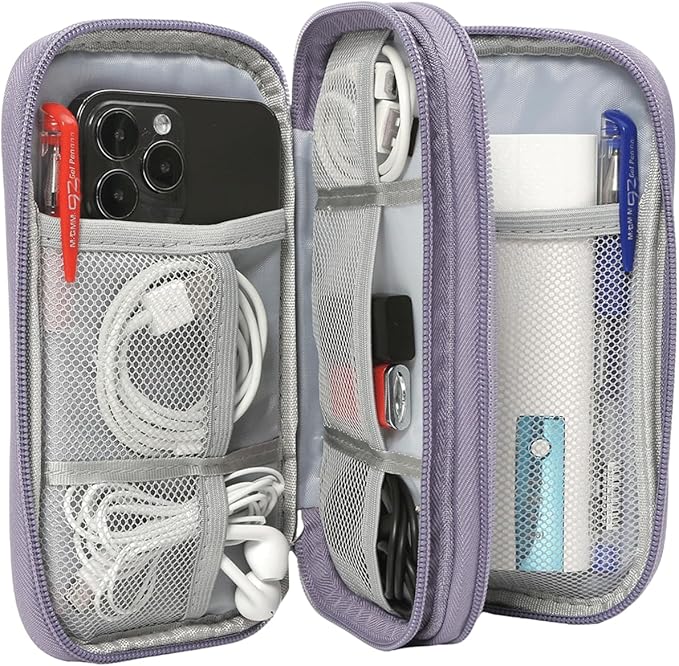 Cord Organizer Bag, Travel Cable Organizer Case Waterproof Accessories Pouch with Handle, Travel Electronic Carrying Bag for Cable, Cord, Charger, Phone, Power Bank, Earphone(Purple, Medium)