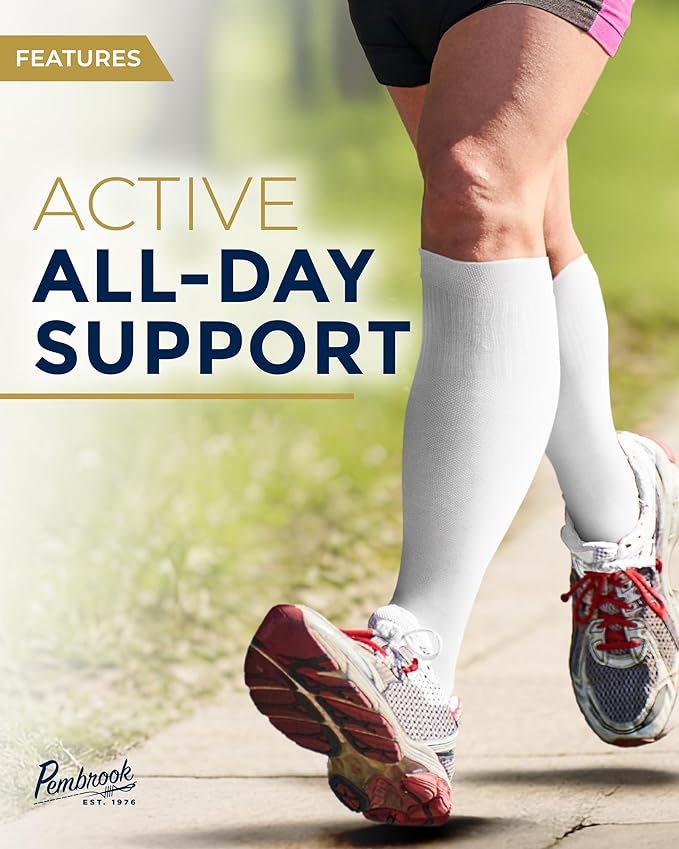 Pembrook Bamboo Viscose Light Compression Socks - 3 Pairs | 8-15 mmhg Compression Socks | Knee High Comfort Support Socks