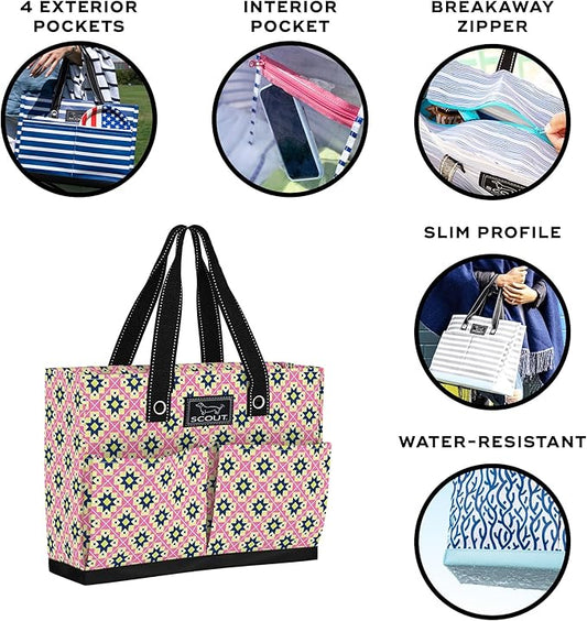 SCOUT Uptown Pocket Tote - Medium Multi-Use Tote Bag for Women, Nurses, Teachers, and Moms, 5 Pockets, Breakaway Zipper