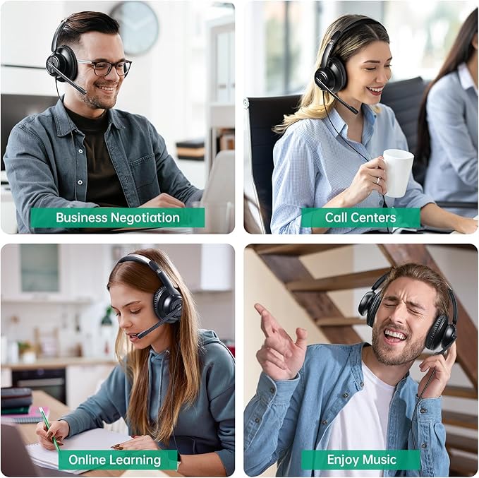 EKSA H8 USB Headset with Microphone for Work, Stereo Wired Computer Headphones with Mic Noise Cancelling, in Line Controls, 3.5mm Jack USB-C/A Over-Ear Headset for PC Laptop Office Call Center Teams