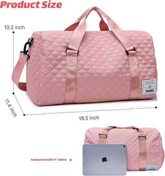 Large Foldable Gym Bag with Shoes Compartment&Wet Pocket,Hospital Bag for Women Labor Delivery,Carry On Overnight,Duffle Bags for Travel,Dance,Cheer,Yoga (Pink)