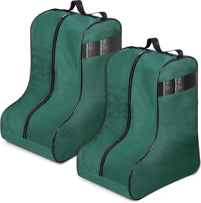 2 Pcs Boot Bags for Cowboy Boots Portable Storage Bag for Travel Long Tube Shoes Bags Men Tall Shoe with Handle for Home Travel (Dark Green)