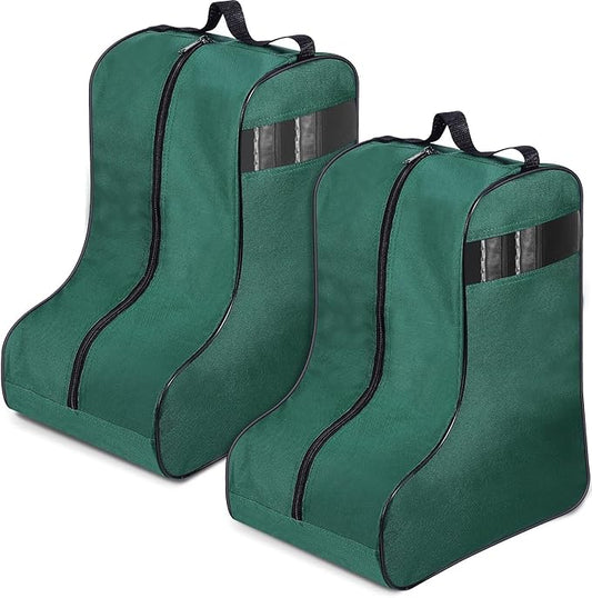2 Pcs Boot Bags for Cowboy Boots Portable Storage Bag for Travel Long Tube Shoes Bags Men Tall Shoe with Handle for Home Travel (Dark Green)