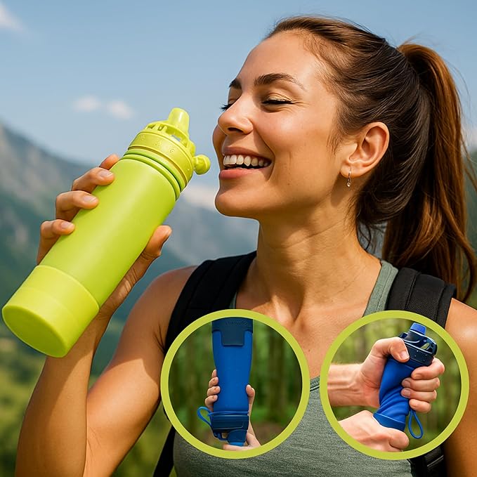Collapsible Water Bottles Travel Water Bottle Silicone Water Bottle Foldable Lightweight Portable Leakproof & Reusable perfect for Gym Hiking Camping 500ml 17oz - BPA free - (pink)