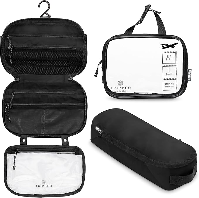 Toiletry Bag Kit Set: Hanging Travel Toiletry Bag + 311 TSA Cosmetic Liquid Bag + Ultralight Accessory Organizer Pouch